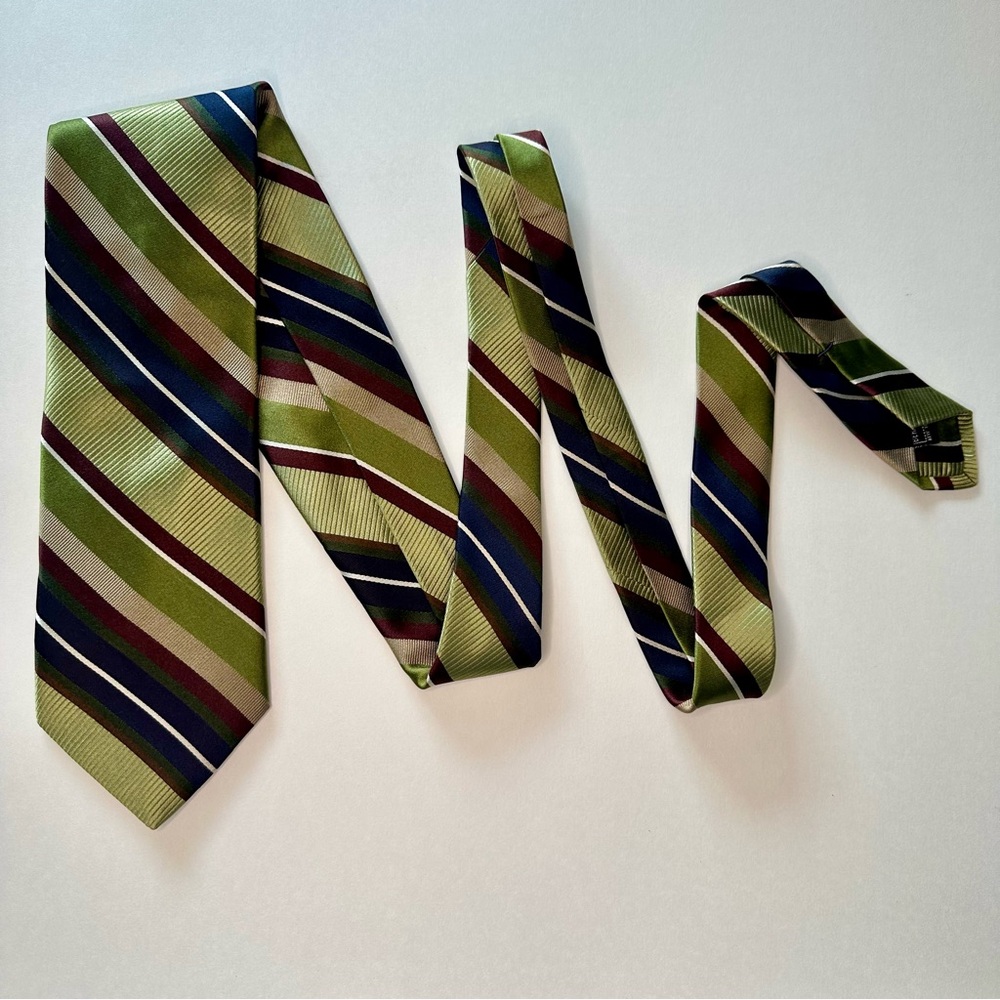 🥂SOLD🥂Untipped Ike Behar New York Wide Green Striped Silk Tie - Picture 6 of 7